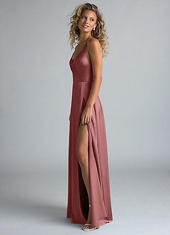 Azazie Davis Robes de demoiselle d'honneur Robe Trapèze en Satin extensible Plissée Améthyste image6