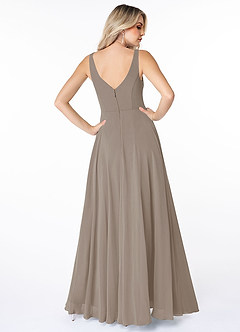 Azazie Calvi Bridesmaid Dresses Taupe A-Line Ruched Chiffon Dress image2