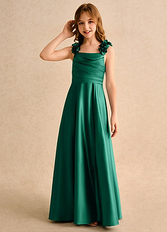 Azazie Rosita Girls Formal Sukienki dla dziewczynek sypiących kwiaty Linia A Pofałdowany Matowy satynowy Długość podłogi Sukienka image6