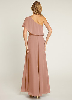 Azazie Lizzy Jurken voor bruidsmeisjes Jurk van Chiffon met A-Lijn One-Shoulder Champagne Roos image2