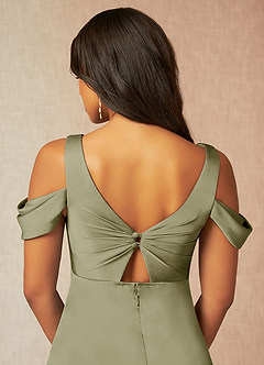 Azazie Rhea Vestidos de dama de honra para maternidade Vestir Linha A Plissado Comprimento do chão Cetim elástico image7