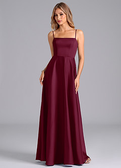 Azazie Elita Bridesmaid Dresses Mulberry A-Line Pleated Stretch Satin Dress image6