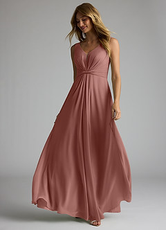 Azazie Gina Bridesmaid Dresses Cedar Rose A-Line V-Neck Pleated Chiffon Dress image2