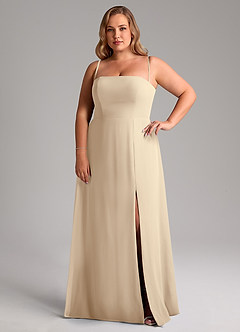 Azazie Wren Bridesmaid Dresses Champagne A-Line Side Slit Chiffon Convertible Dress image14