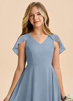 Azazie Katie Junior Dusty Blue A-Line Ruched Chiffon Dress image5