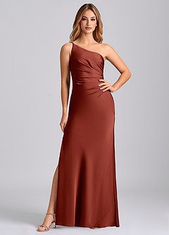 Azazie Marseli 신부 들러리 드레스 인어 한쪽 어깨 스트레치 새틴 바닥 길이 드레스 image3