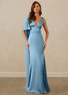 Christian Siriano Bridal for Azazie 1011 Bridesmaid Dresses Steel Blue Mermaid Bow Stretch Satin Dress image1