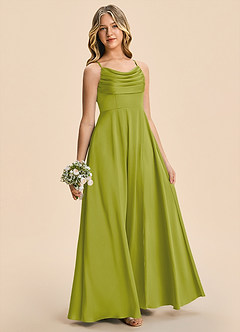 Azazie Gia Junior Lemongrass A-Line Pleated Stretch Satin Dress image1
