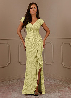 Azazie Roya Mother of the Bride Dresses Lemon Sorbet Mermaid Ruched Floral Burnout Dress image2