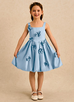 Azazie Lillian vestidos de niña de las flores Vestido Azul Pálido de Satin Mate de Vestido de princesa con Plisado image3