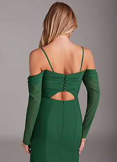 Azazie Hallie Bridesmaid Dresses Dark Green Mermaid Long Sleeve Chiffon Dress image6
