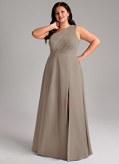 Azazie Phaedra Bridesmaid Dresses Taupe A-Line One Shoulder Chiffon Dress image7