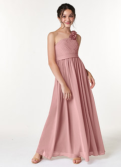 Azazie Flower Junior Jurk van Chiffon met A-Lijn Geplooid Stoffige Roos image3