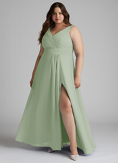 Azazie Karina Bridesmaid Dresses Dusty Sage A-Line Pleated Chiffon Dress image6
