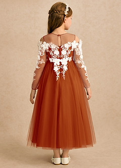 Azazie Lilah Flower Girl Dresses Paprika A-Line Lace Tulle Dress image2
