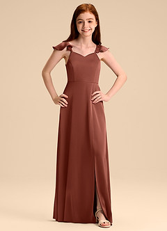 Azazie Everett Junior Jurk van Stretch Satijn met A-Lijn Boog Kastanjebruin image7