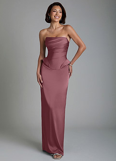 Azazie Harlow Vestidos de damas de honor Vestido Rosa Del Desierto de Satén Elástico de Corte Recto con Corsé image5