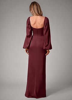 Azazie Sonata Bridesmaid Dresses Cabernet Sheath Long Sleeve Stretch Satin Convertible Dress image2