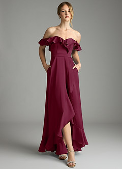 Azazie Lyra Bridesmaid Dresses Mulberry A-Line Off the Shoulder Stretch Satin Convertible Dress image6