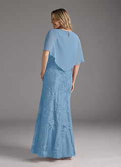 Azazie Whilhelmina Moeder van de bruid jurken Zeemeermin Jurk van Chiffon Kant Staal Blauw image2