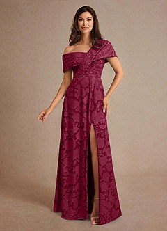 Azazie Milton vestidos de madre de la novia Vestido de Borgoña de Devorado Floral de Corte En A con Plisado image1