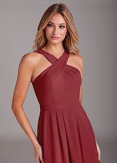 Azazie Dixie Vestidos de damas de honor Vestido de Granada de Gasa de Corte en A con Halter Plisado image5