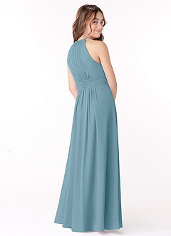 Azazie Bonnie Junior Moody Blue A-Line Pleated Chiffon Dress image3