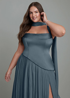 Azazie Stephanie Vestidos de damas de honor Vestido Crepúsculo de Satén Elástico de Línea A con Plisado image13