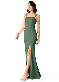 Azazie Gianetta Vestidos de madrinha de casamento Vestido Eucalipto de Crepe Esticado de sereia com Fenda Lateral image3