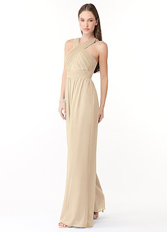 Azazie Berdie Bridesmaid Dresses Champagne Halter Chiffon Jumpsuit image3