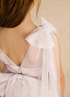 Azazie Dori Robe Demoiselle D'honneur Fillette Robe Trapèze en Tulle Rayé Rose Pétale image8