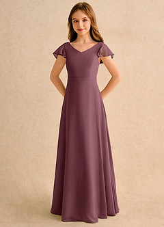 Azazie Nari Girls Formal Flower Girl Dresses Sangria A-Line with Sleeves Chiffon Dress image6