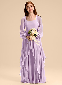 Azazie Clara Junior Frosted Lilac A-Line Blouson Chiffon Dress image6