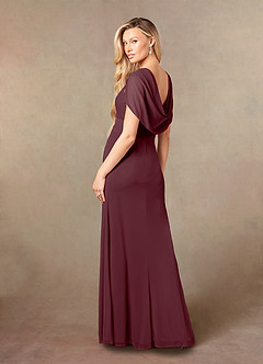 Azazie Luisa Mother of the Bride Dresses Cabernet Mermaid V-Neck Pleated Mesh Dress image6