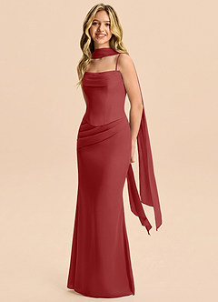 Azazie Sorrel Junior Rust Mermaid Pleated Chiffon Dress image3