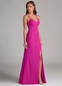 Azazie Maci Bridesmaid Dresses Fuchsia Sheath Pleated Chiffon Dress image4