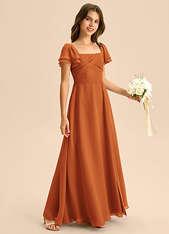Azazie Azey Junior Cinnamon A-Line Ruched Chiffon Dress image5