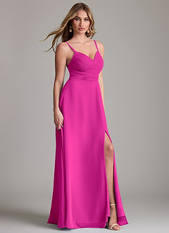 Azazie Terese Bridesmaid Dresses Fuchsia A-Line Pleated Chiffon Dress image3