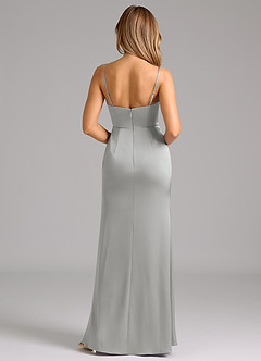 Azazie Aimee Robes de demoiselle d'honneur Robe Trapèze en Satin extensible Encolure en Forme de Cœur Argent image2