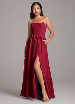 Azazie Kailee Bridesmaid Dresses Burgundy A-Line with Pockets Chiffon Dress image1