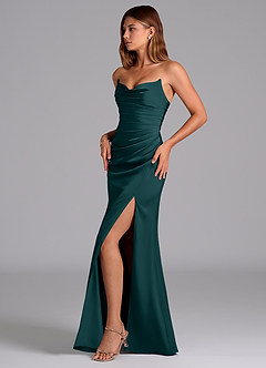 Azazie Claudelle Vestidos de damas de honor Vestido de Pino de Satén Elástico de Corte Sirena con Sin tirantes image3