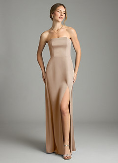 Azazie Wren Bridesmaid Dresses Taupe A-Line Strapless Stretch Satin Convertible Dress image3