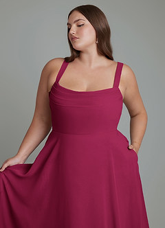Azazie Shaude Bridesmaid Dresses Burgundy A-Line Pleated Chiffon Dress image6