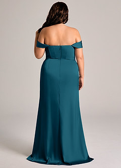 Azazie Johana Bridesmaid Dresses Ink Blue Mermaid Off the Shoulder Stretch Satin Convertible Dress image9