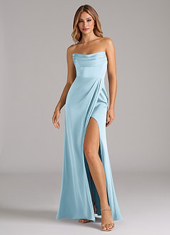Azazie Johana Bridesmaid Dresses Sky Blue Mermaid Off the Shoulder Stretch Satin Convertible Dress image6