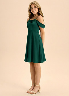 Azazie Anselie Junior Emerald A-Line Pleated Stretch Satin Dress image4