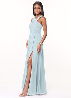 Azazie Brandie Vestidos de damas de honor Vestido de Azul Cielo de Chifón elástico de Corte en A con Plisado image3