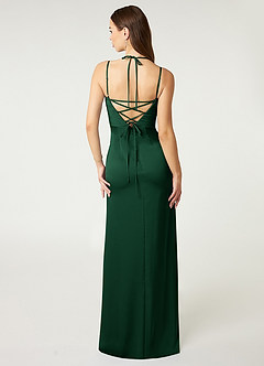 Azazie Desi Bridesmaid Dresses Dark Green Sheath Halter Corset Stretch Satin Dress image3