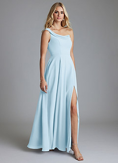 Azazie Naiyah Probar vestidos en casa Vestido de Azul Cielo de Gasa de Corte en A con Hombro unilateral image5