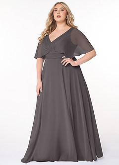 Azazie Pamela Bridesmaid Dresses Steel Grey A-Line V-Neck Pleated Chiffon Dress image6